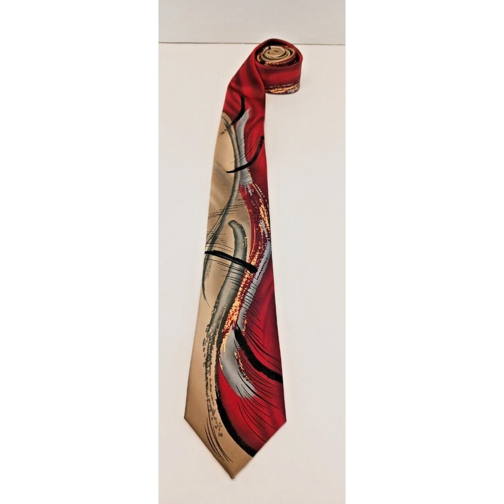 Garcia Men's Necktie Capillaries Collection 52 Gold & Red 58" L x 3.25" W GUC